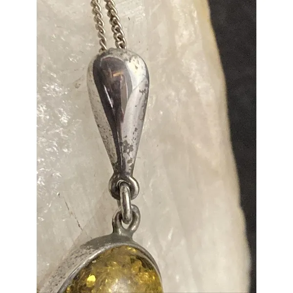 Vintage Oval‎ Green Baltic Amber Sterling Silver 925 Pendant 18'' Necklace 4.5g - Image 4