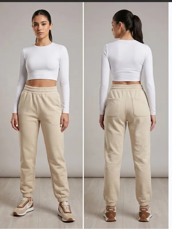 POPFLEX Beige High-Rise Elastic Waist Joggers - Image 2