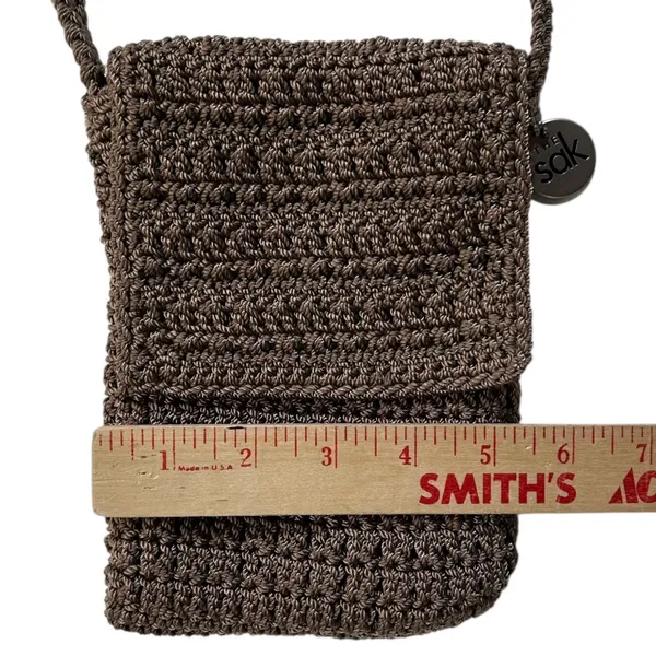 Vintage 90’s The SAK Crochet Bag Y2K Crossbody Shoulder Purse Brown Zip 5.5x7.5 - Image 8