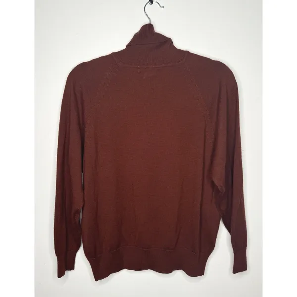 Oleg Cassini Brown Turtleneck Sweater Womens Large Wool Blend‎ Raglan Knit Top - Image 2