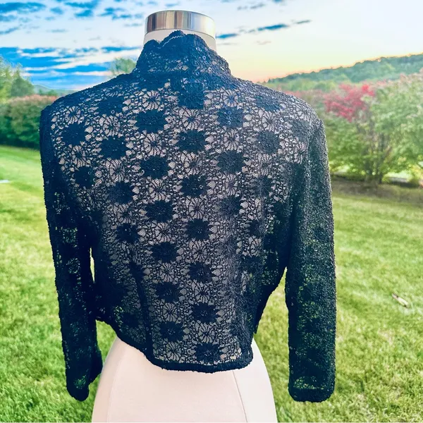 R & M Richards Scalloped Sequin Lace Black Bolero - Image 11