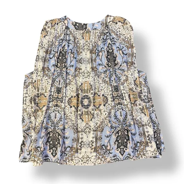 Free People Darcey Paisley V-Neck Swing‎ Blouse Womens Size S Blue Brown - Image 6