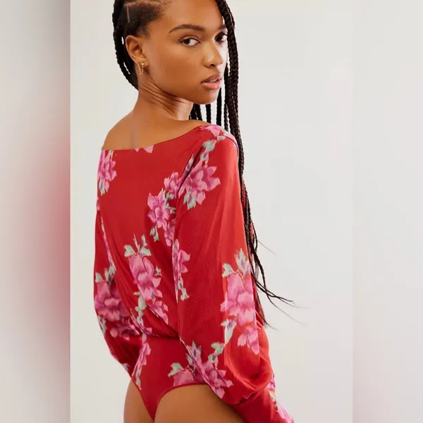 Free People Intimately‎ NWOT Undercover Printed Bodysuit Cherry Combo Top - Image 3