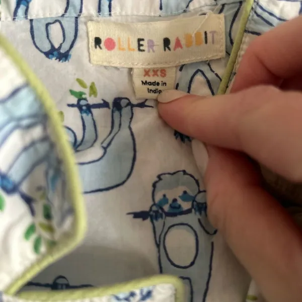 NEW NWOT Roller Rabbit Sleepy Sloth Liza Lounge Set Pants & Top Pajamas Size nXS - Image 5