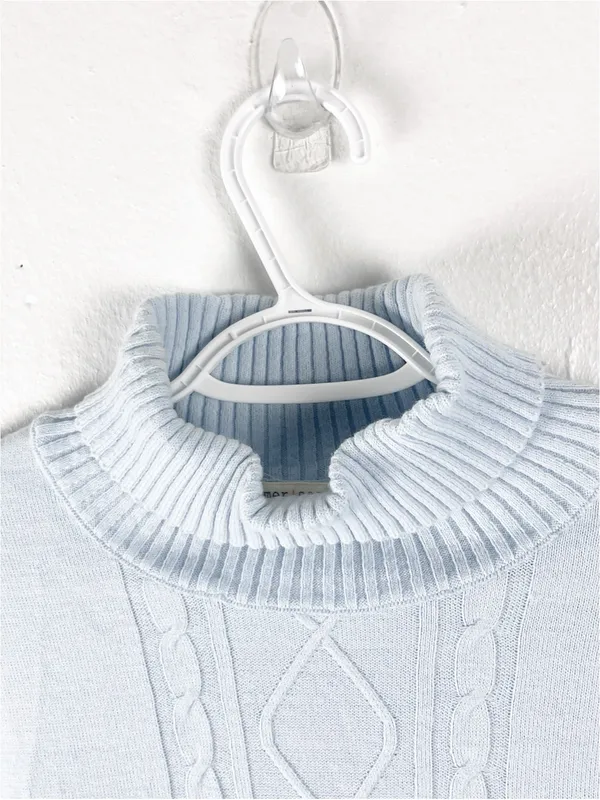 MERSEA Aberdeen Light Blue Cable Knit High Side Slits Poncho Sweater One Size - Image 6