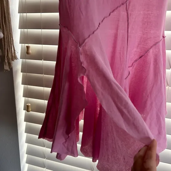 Free People Pink Asymmetrical Ruffle Romantic whimsi Mini Dress Tunic XS - Image 5