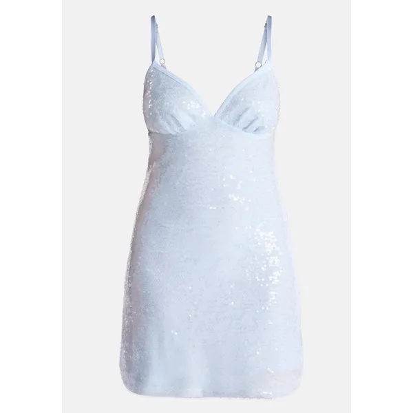 No Boundaries Silver Sequin Mini Dress Women Medium 8-10 V-Neck Party‎ - Image 5