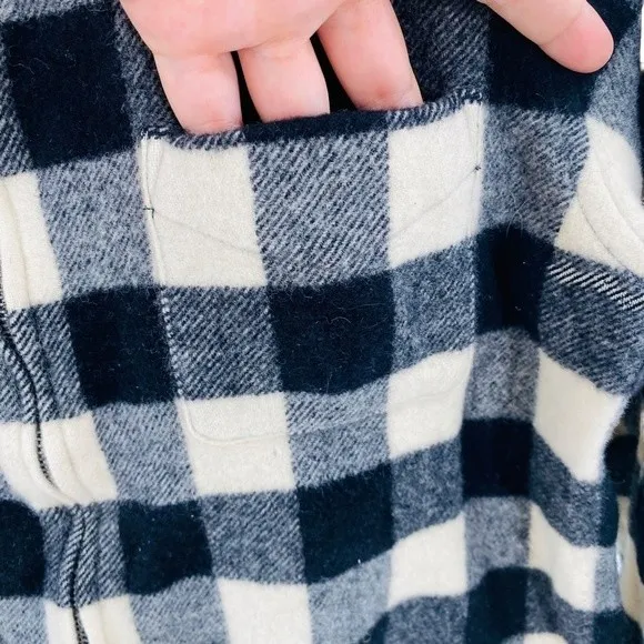 Ralph Lauren Womens L Buffalo‎ Plaid Shacket Black and Ivory Full Zip 100% Wool - Image 6