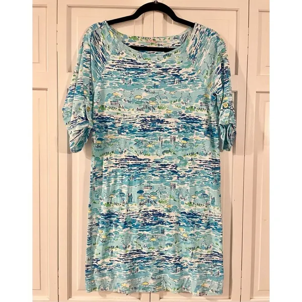 Lilly Pulitzer high tide boatneck 3/4 sleeve dress beach umbrella print - Image 4