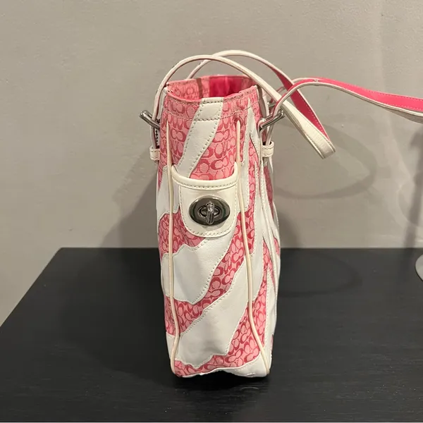Coach Rare Limited Edition Pink White Zebra Patchwork Tote Shoulder Bag Purse - Image 3