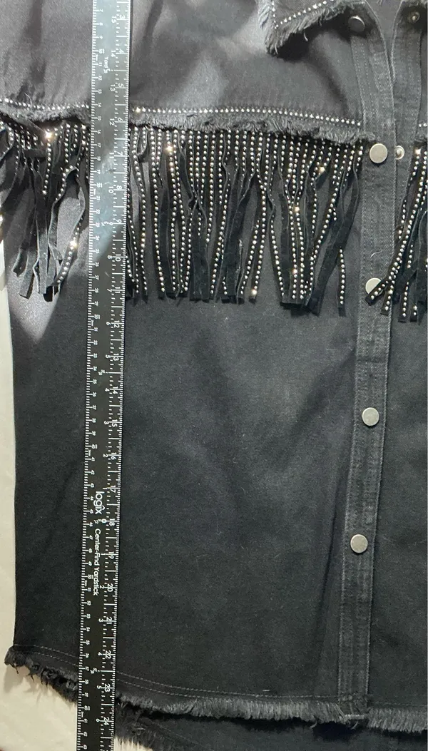Zara Rhinestone Fringe Black Denim Jacket - Image 6