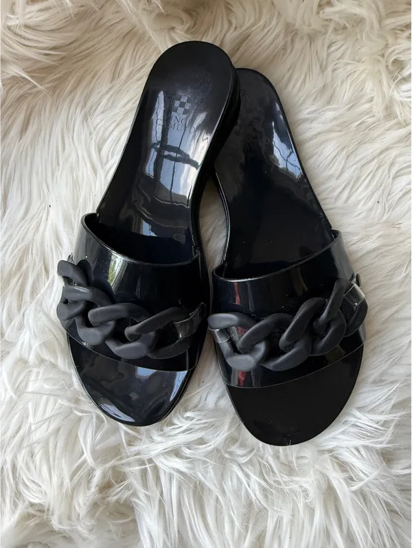 Vince Camuto Black Slide Sandals with Chunky Chain Detail Size 7M - Image 2