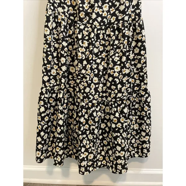 Pretty Garden Halter Maxi Dress MEDIUM Black Floral Boho Vacation Sleeveless NWT - Image 2