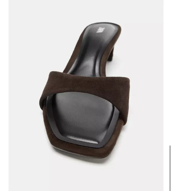 Zara Brown Suede Open-Toe Mid Heel Slide Mules - Image 9
