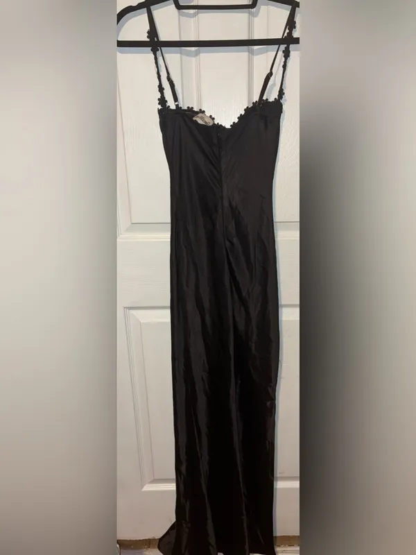 Princess Polly Grimmond Black Satin Lace-Trim Slip Maxi Dress size 2 - Image 5
