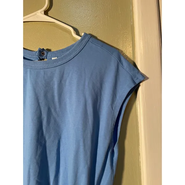 Womens Sz Small Casual Romper Light Blue Open Back Elastic Waist Tie Closure Cap - Image 8