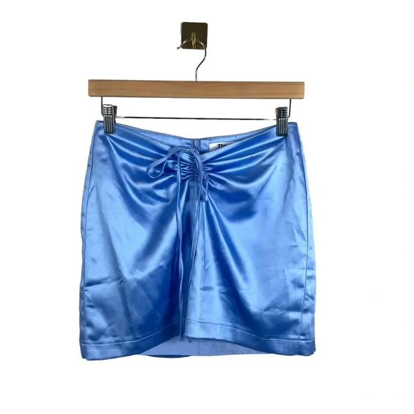 Tiger Mist Womens S Baby Blue Satin Ruched Drawstring Micro Mini Skirt Y2K - Image 5