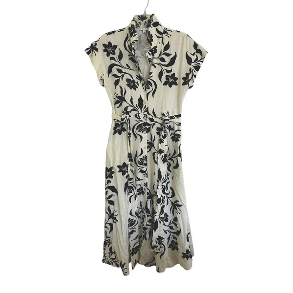 Miou Muse Beige/Black Floral Button-Front Collared Midi dress Size Medium - Image 2