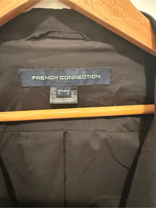 French Connection Black Draped Faux Leather Waterfall Jacket - Image 3