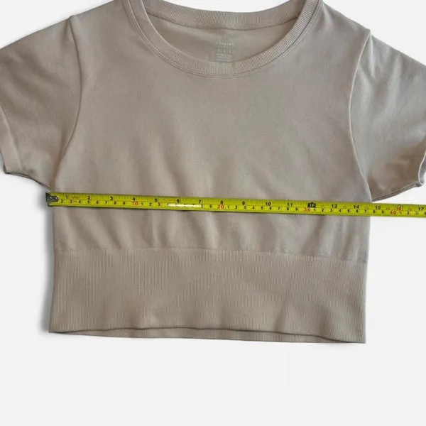 OFFLINE by Aerie Women M Cropped T-Shirt Short Sleeve Cream Beige - Image 8