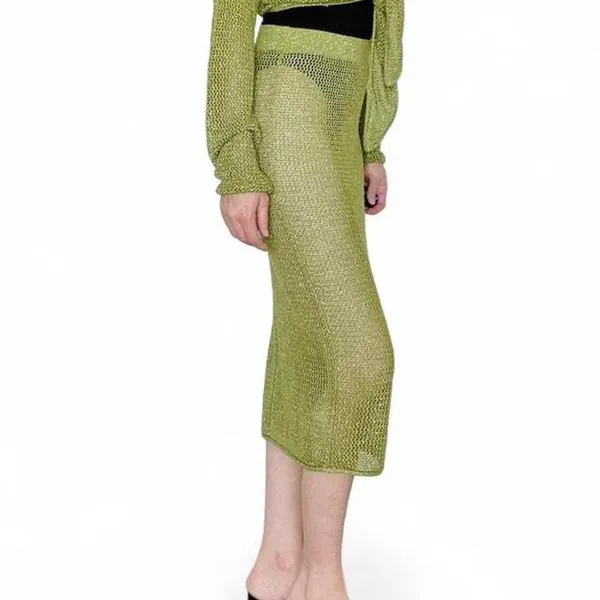 Future Collective Green Mesh Sheer Festival Beach Midi Lamé Skirt - Image 3