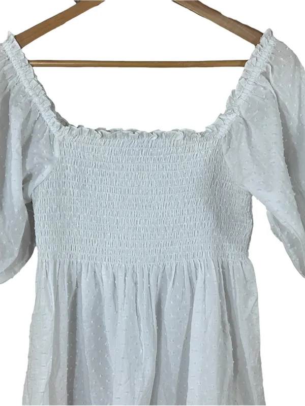 Hill House Athena Nap Dress White Smocked Puff Sleeve Cotton XS - Image 3