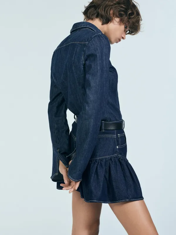 Zara Denim Ruffle Mini Skirt - Dark Blue - Image 8