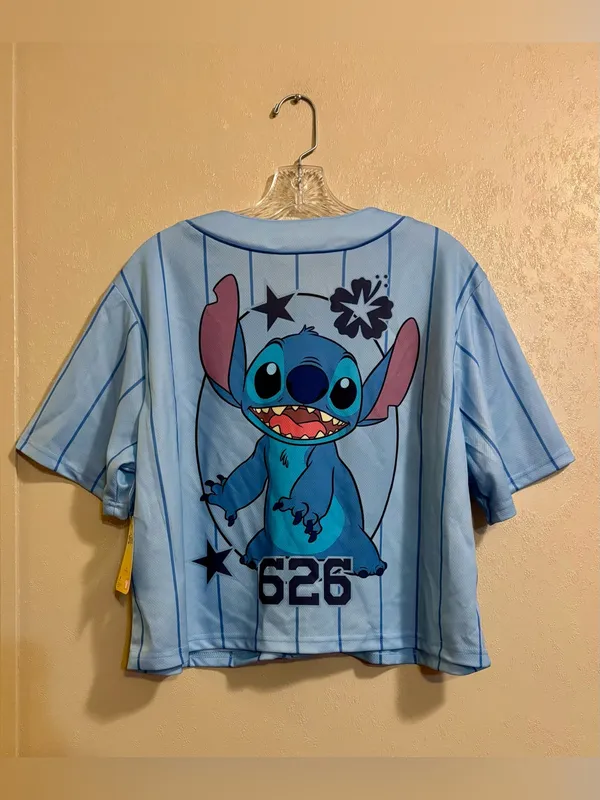 NWT Disney Stitch Graphic Cropped Baseball Jersey sz M - Image 2