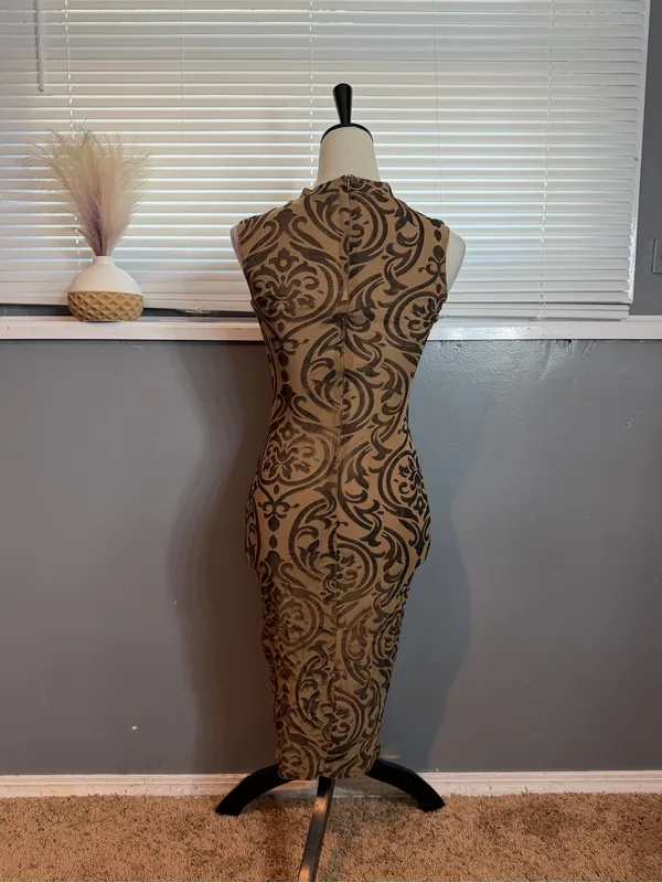 CBR Brown Sleeveless Patterned Bodycon Midi Dress - Image 5