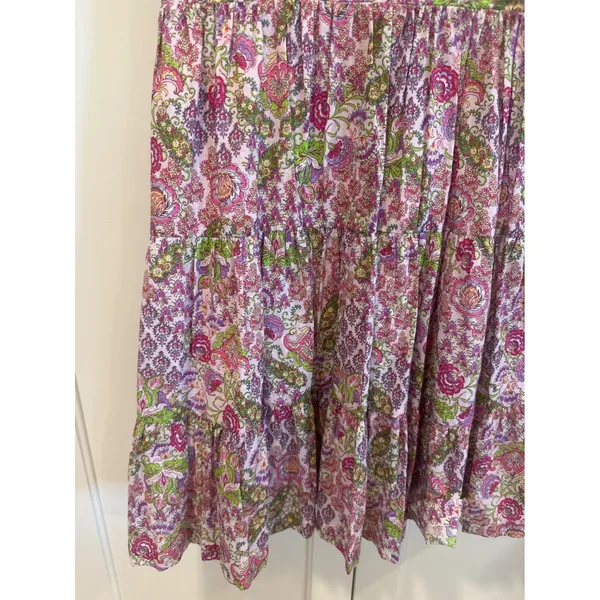 Taylor Pink Green Floral Paisley Ruffle Sleeve Cotton Dress cottagecore Medium - Image 3