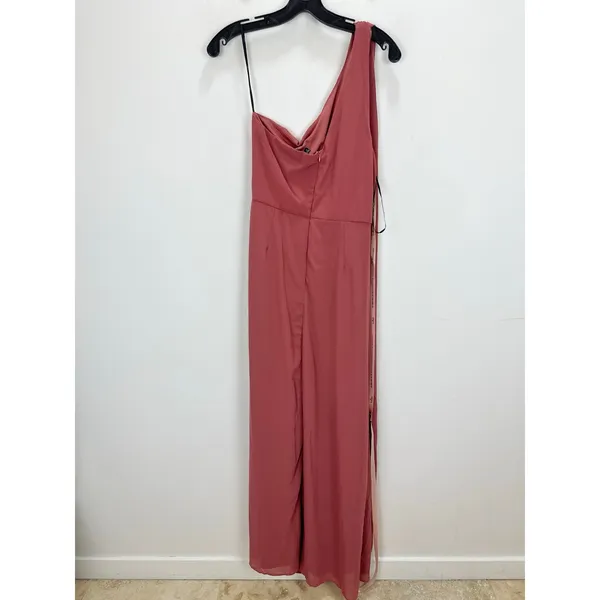 Lulus Adeline Rusty Rose One Shoulder Scarf Maxi Dress Formal Evening Large NWT - Image 13