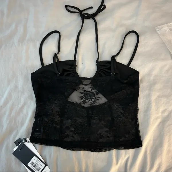 Tobias Top Black Small, Lace Halter Tank Top, Crop, Adjustable Straps - Image 8