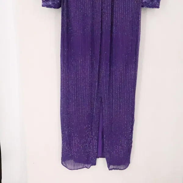 Vintage 80s Beaded Silk Gown Womens Size S Purple Sequin Formal Wedding FLAWS - Image 11