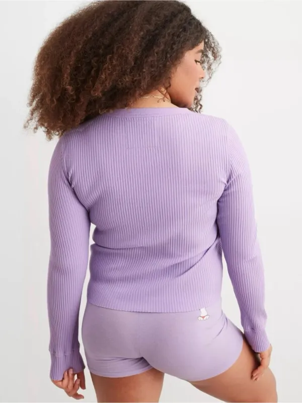 AERIE Fireside Long Sleeve Crew Neck Ribbed Tee in Lavender Purple Fog Size S - Image 2