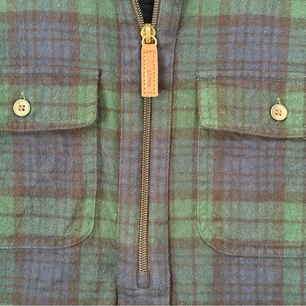 LL Bean Women's Scotch Plaid‎ Flannel Shirt Quarter Zip Indigo Tartan Small - Image 7