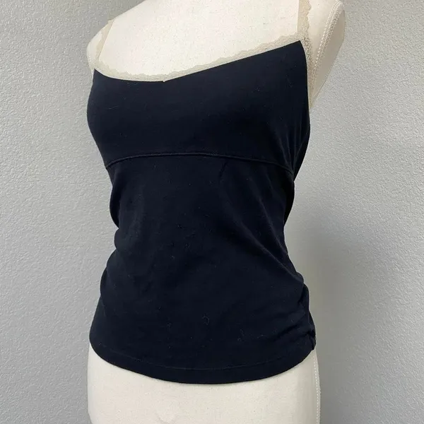 Victoria'S Secret Black Cami Tank White Lace Trim Top Y2k Coquette Dark Cottage - Image 3