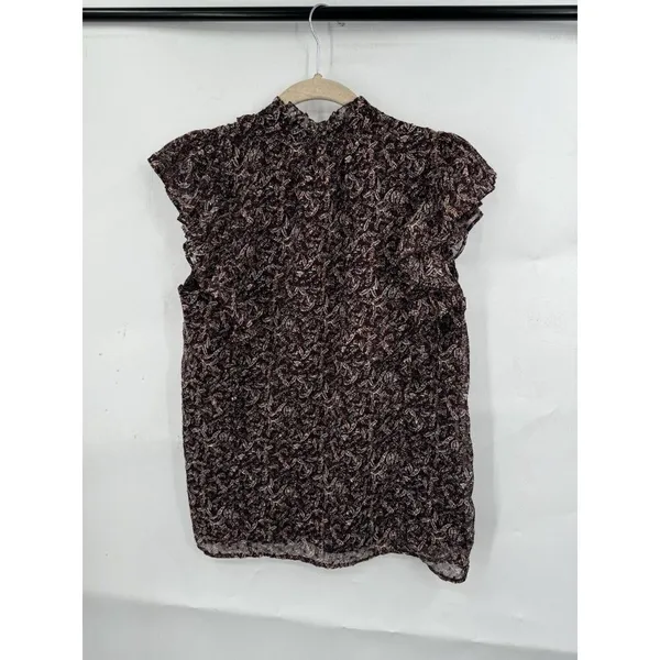 Loft Blouse Women Small Burgundy Floral Ruffle Peasant Cottagecore Prairie Ditsy - Image 3