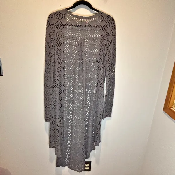 Free People Beach Gray Love Song Open Knit Long Length Cardigan - size Small - Image 3