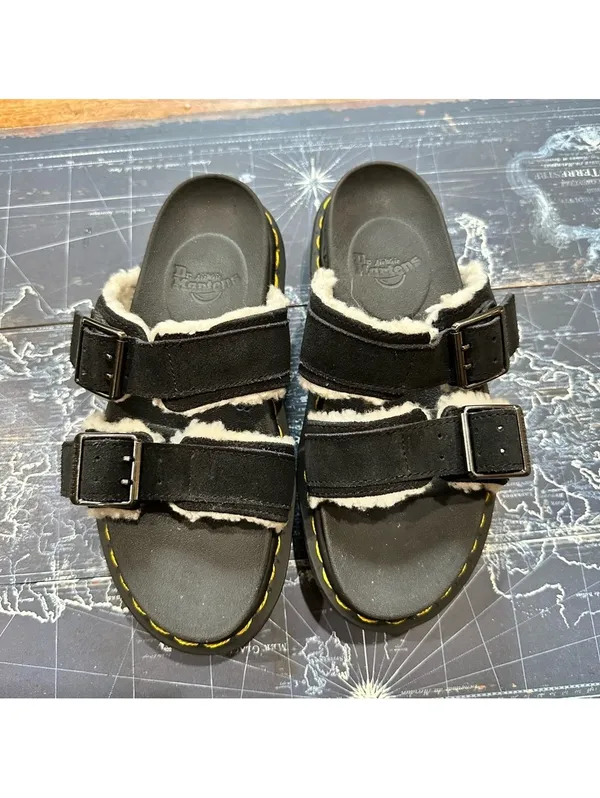 Dr. Martens Blaire Shearling Buckle Sandals | Black | Size 4M / 5W - Image 2