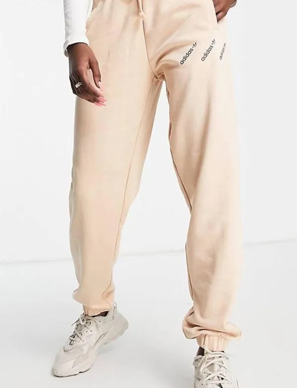 Adidas Originals 'Logomania' triple logo joggers in blush - Image 3