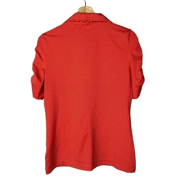 Nike Golf Neon Orange Stripe‎ Ruched Short Sleeve 1/4 Zip Pullover M - Image 2