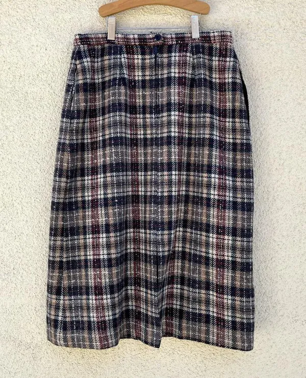 Vintage Brown Wool Plaid Pencil Skirt Madison 14 - Image 5