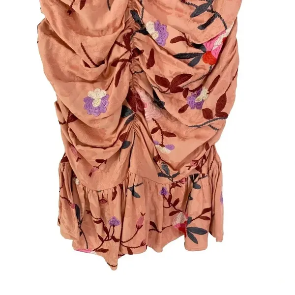 ByTimo Ruched Floral Embroidered Jacquard Dress Balloon Sleeves Coral Size XS - Image 9