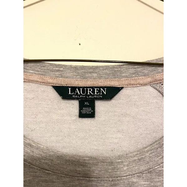 Women's LRL Lauren Ralph Lauren Gray Cut Out Stitched Sleeve T-Shirt‎ Size XL - Image 2