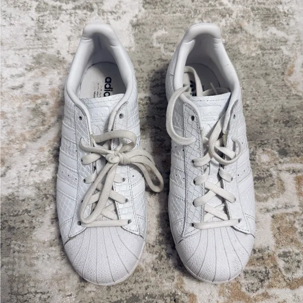 White Adidas Quilted Superstar Sneakers (Size 7.5) - Image 2
