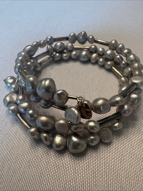 Silpada Grey Pearl Coil Bracelet Sterling Silver 925 - Image 2