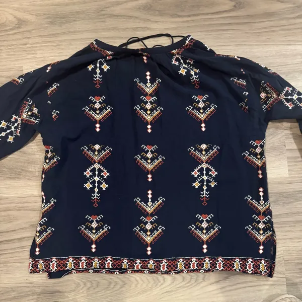 Madewell Women’s Medium Navy Blue and Geometric Print Long Sleeve Tunic - Image 6