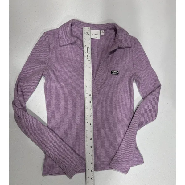 The Fifth Label Womens Ribbed Knit Top Collared Deep V Neck Long Sleeve Size 4 - Image 12