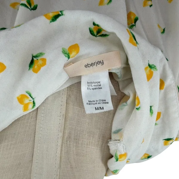 Eberjey Dianna Lemon‎ Print Short Sleeve Pajama Shirt White Yellow Medium - Image 11