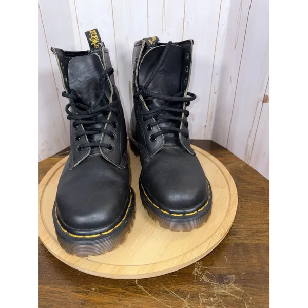 Dr. Martens Boots Womens 7‎ Black 1460 W Smooth 8 Eye Lace-Up Yellow Stitch Gum - Image 6